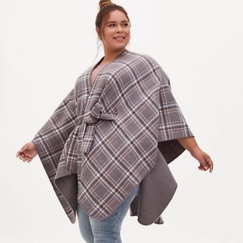 Torrid Gray Plaid Women's Poncho Size O/S